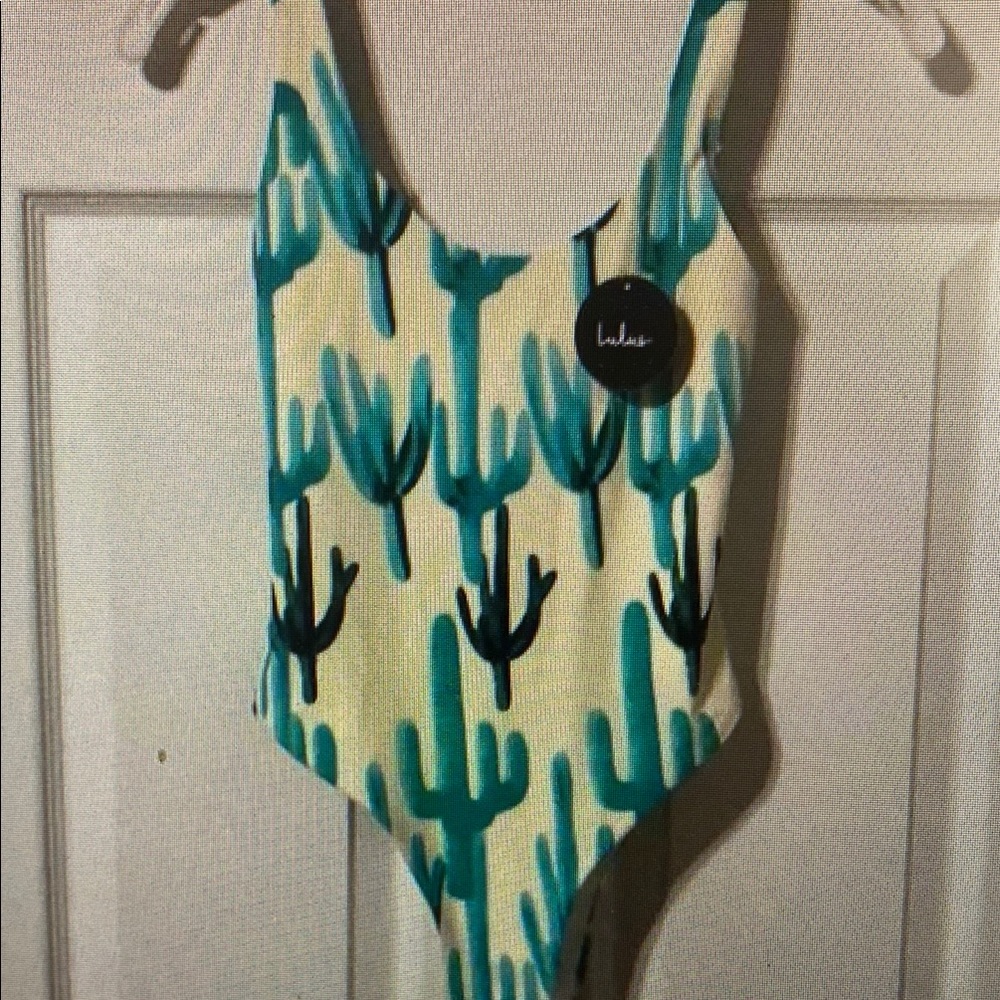Lulu’s Check Yourself Green and White Cactus Print One-Piece Swimsuit